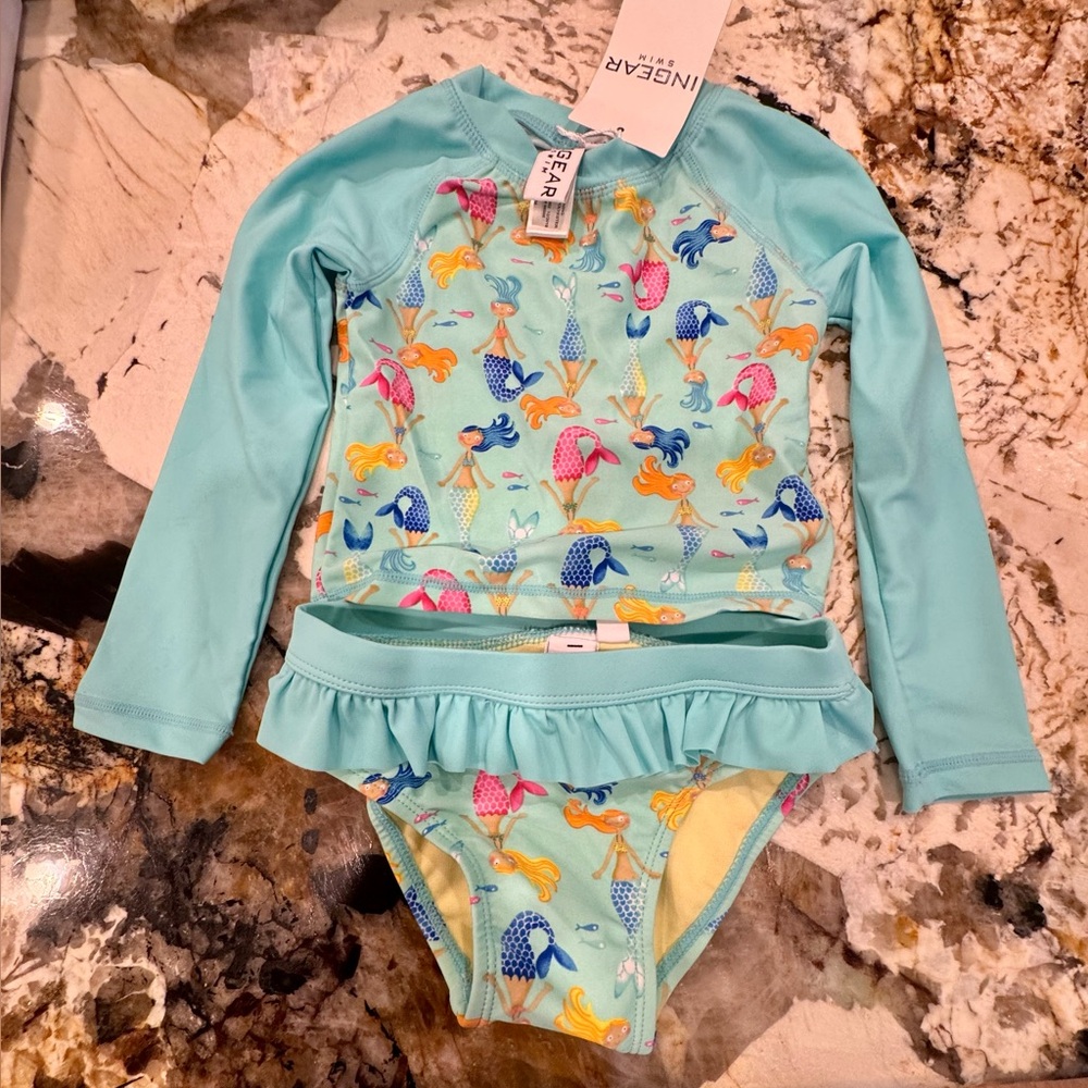 Ingear Toddler Swim Set - Mermaid Swimsuit Aqua Pink & Yellow